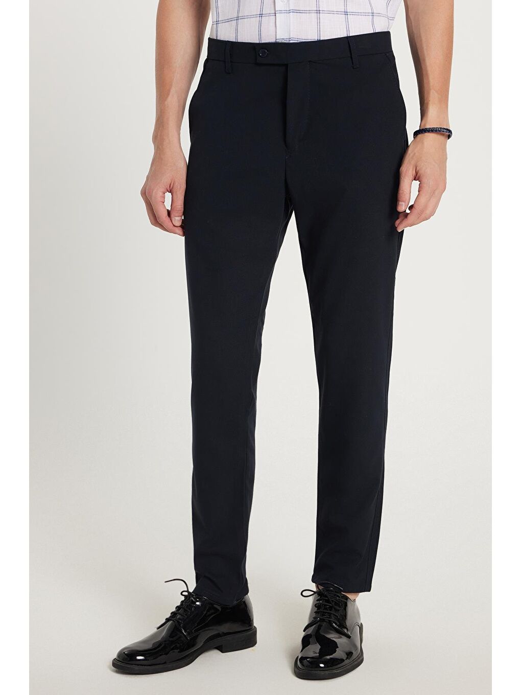 Erkek Slim Fit Dar Kesim Chino Yandan Cepli Pamuklu Lacivert Pantolon