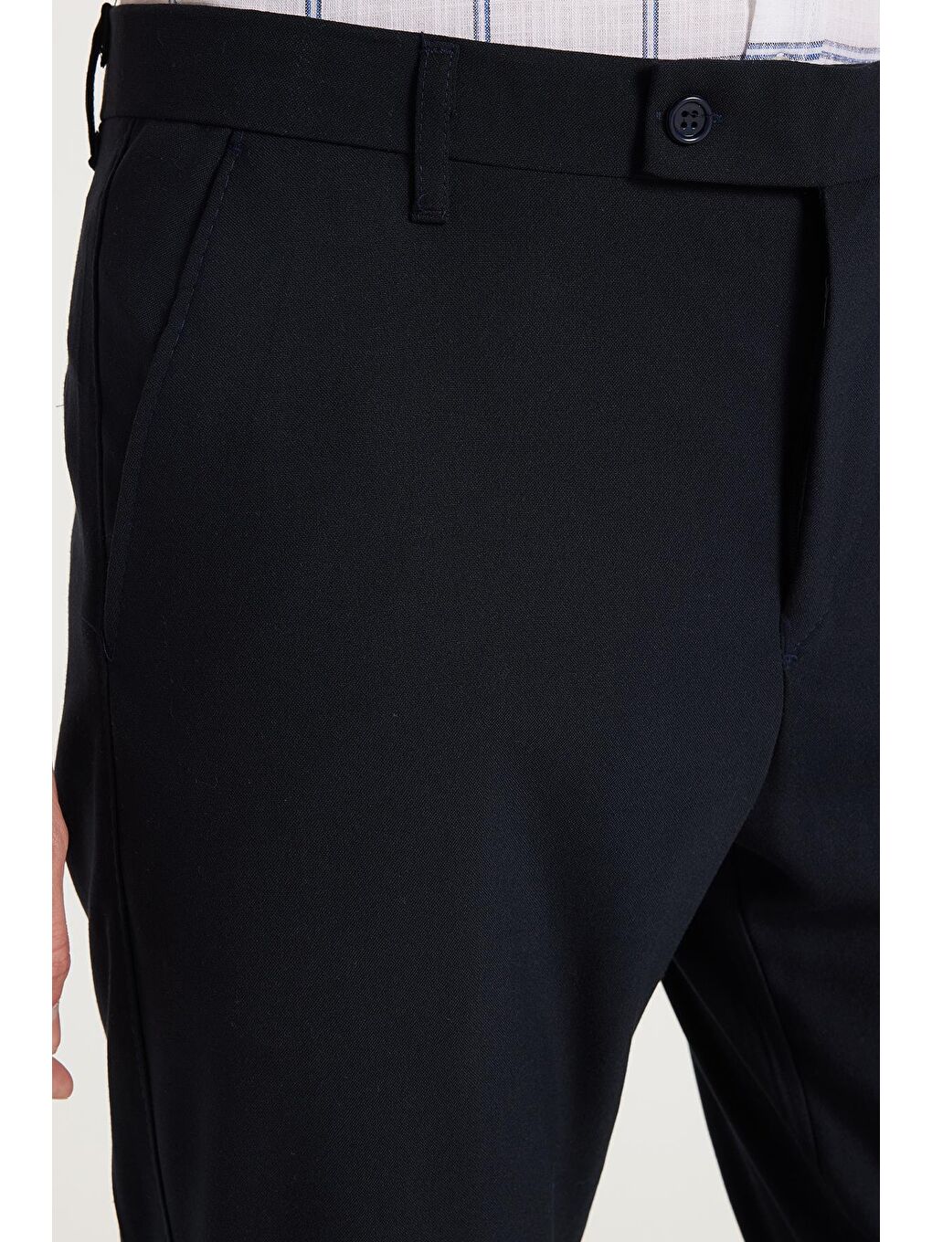 Erkek Slim Fit Dar Kesim Chino Yandan Cepli Pamuklu Lacivert Pantolon-1