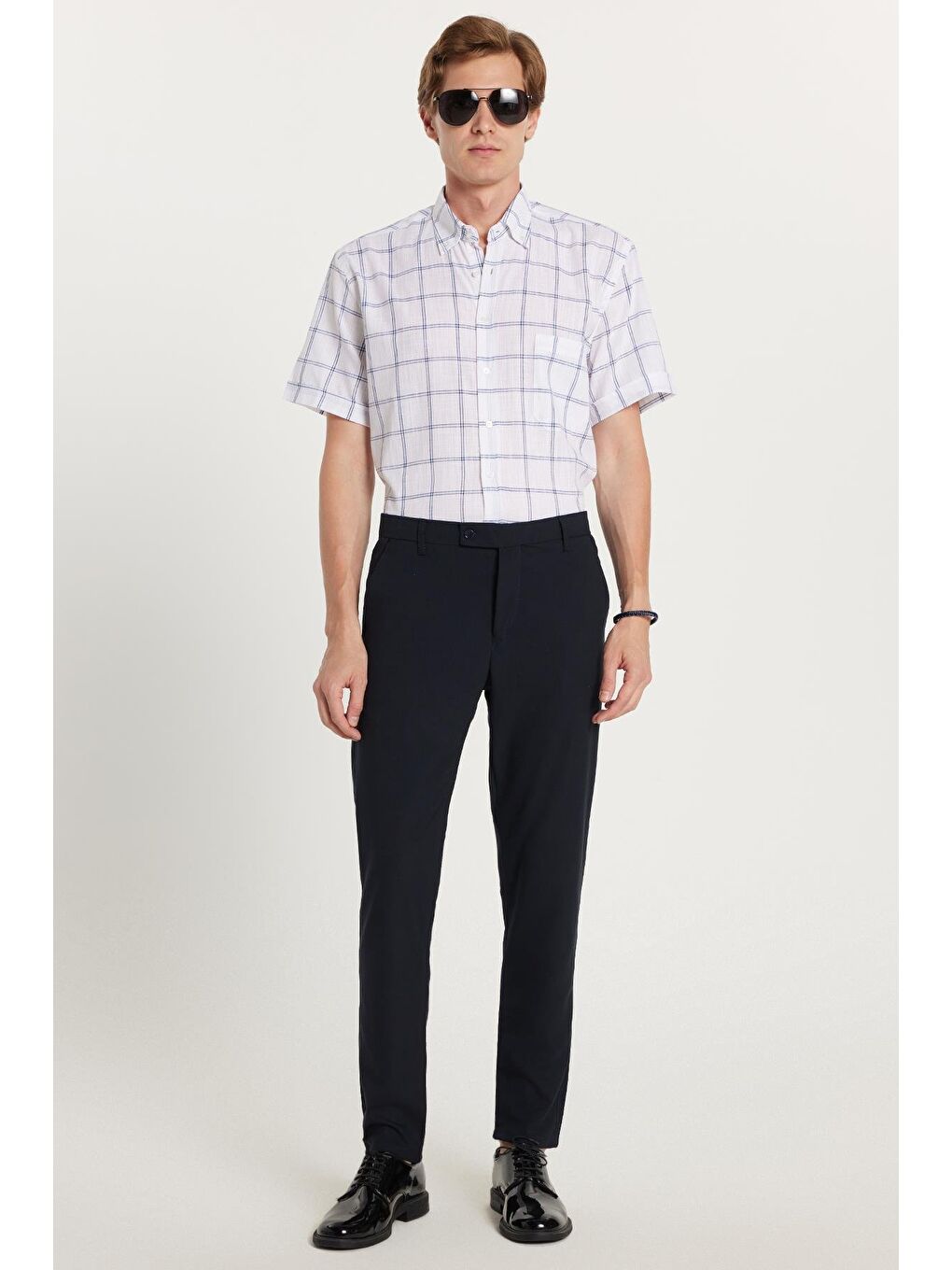 Erkek Slim Fit Dar Kesim Chino Yandan Cepli Pamuklu Lacivert Pantolon-3