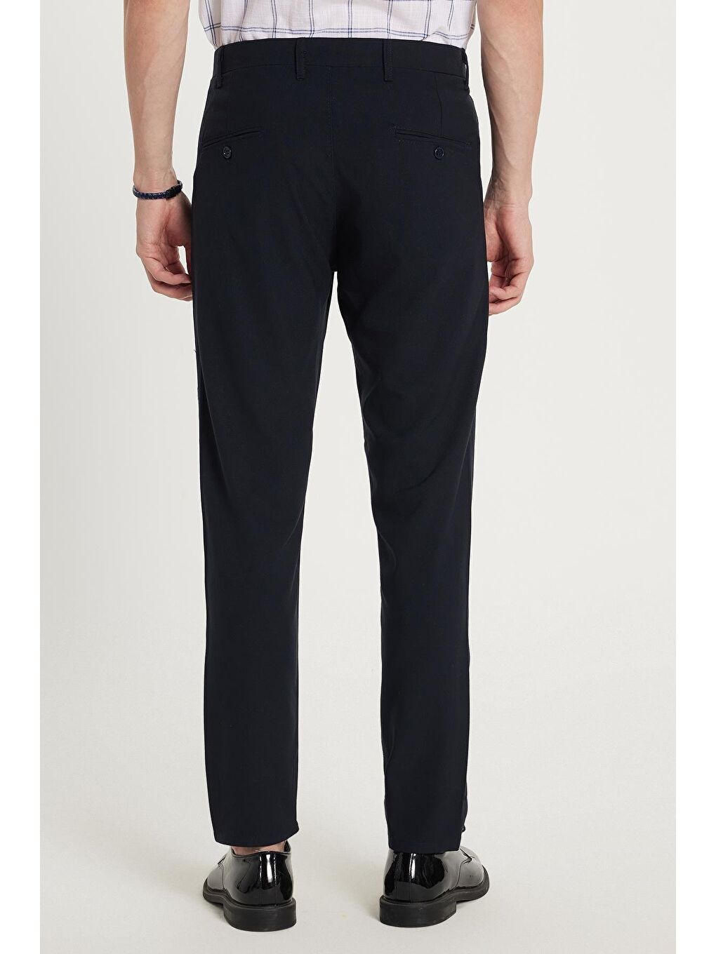 Erkek Slim Fit Dar Kesim Chino Yandan Cepli Pamuklu Lacivert Pantolon-4