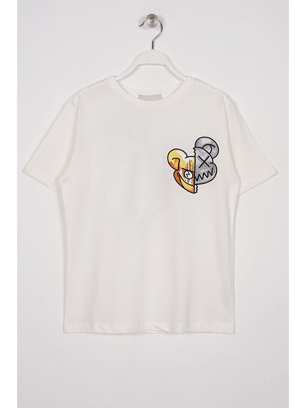 Bisiklet Yaka Kısa Kol Baskılı Ekru Renk Erkek Çocuk Tshirt