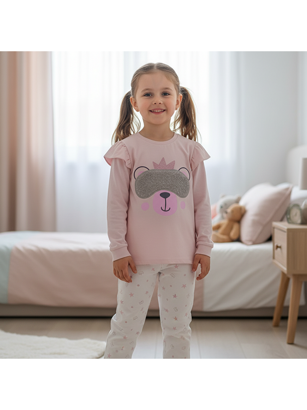 Pembe Çocuk Maymun Baskılı 2'Li Takım Cb1010-1