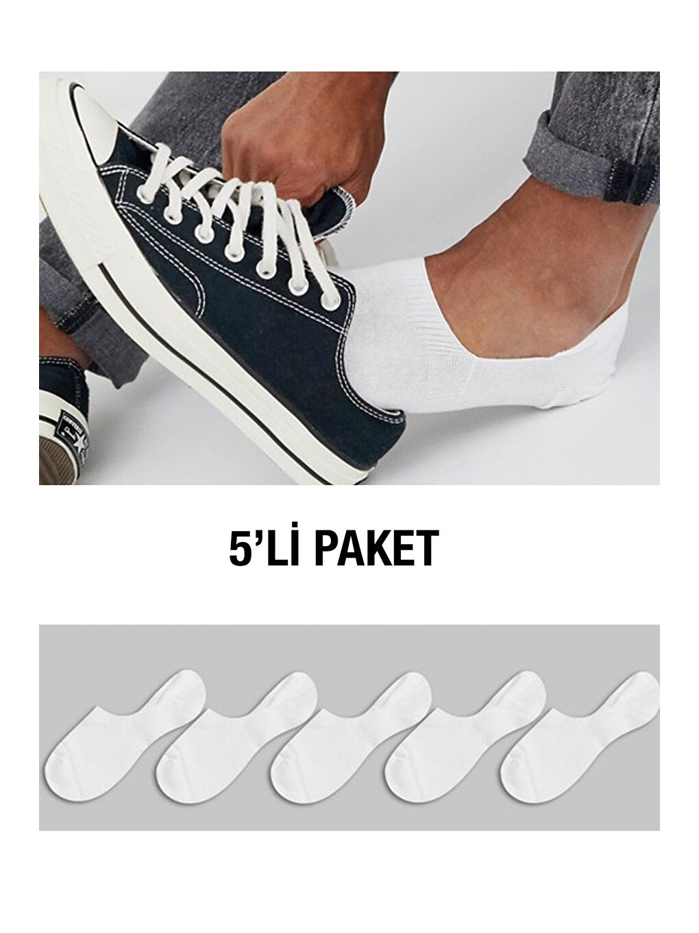 Beyaz 5'li Paket kaydırmaz topuk Silikonlu Suba görünmez Erkek Çorap-1