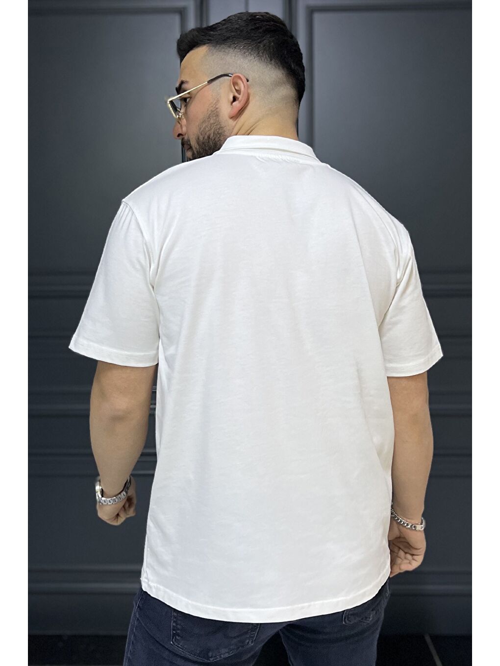 Beyaz Polo Yaka Erkek Tişört-2