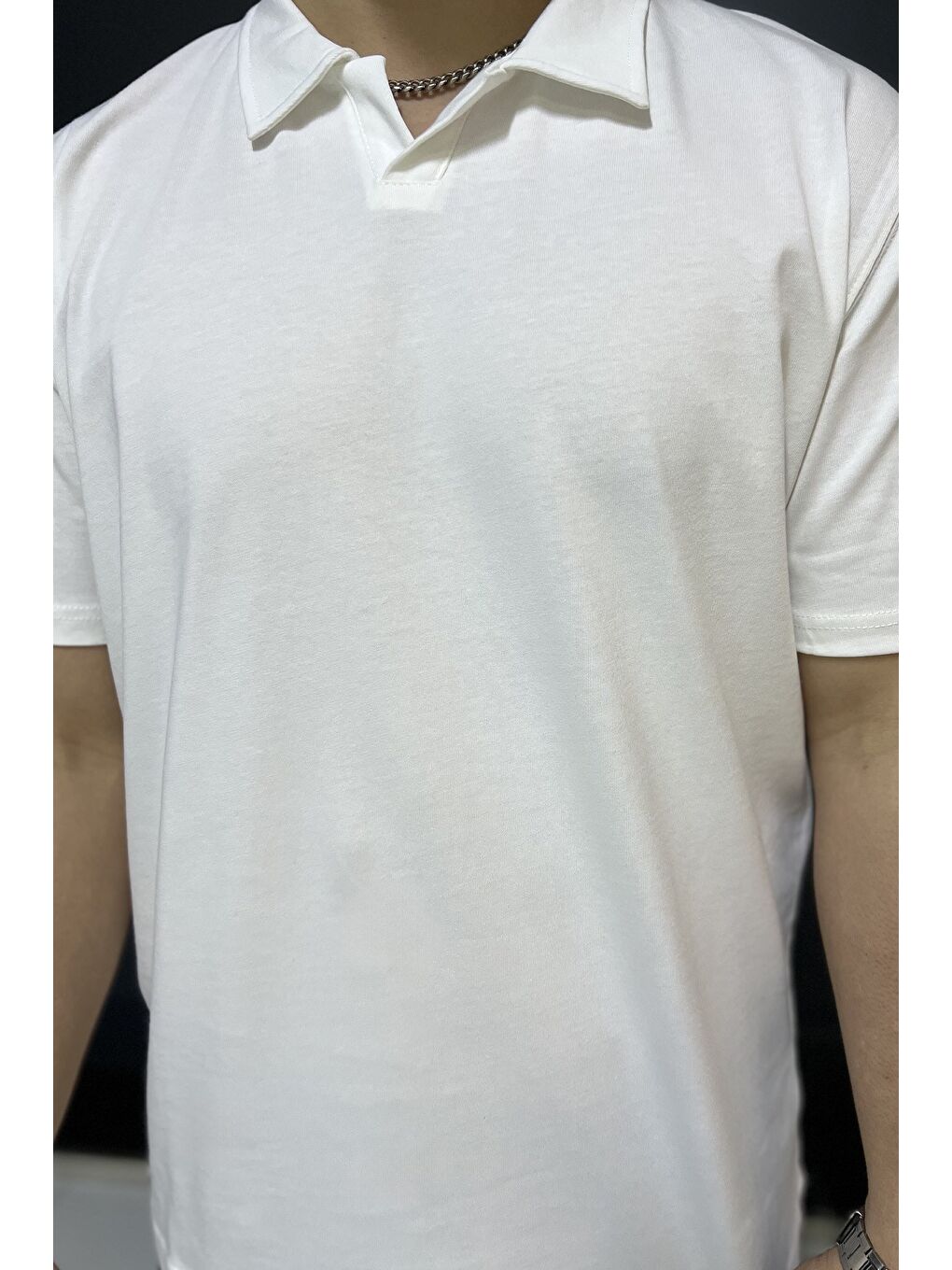 Beyaz Polo Yaka Erkek Tişört-3