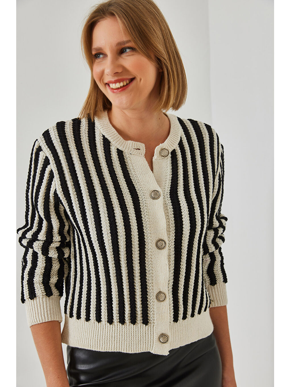 Lila Kadın Çizgili Triko Hırka