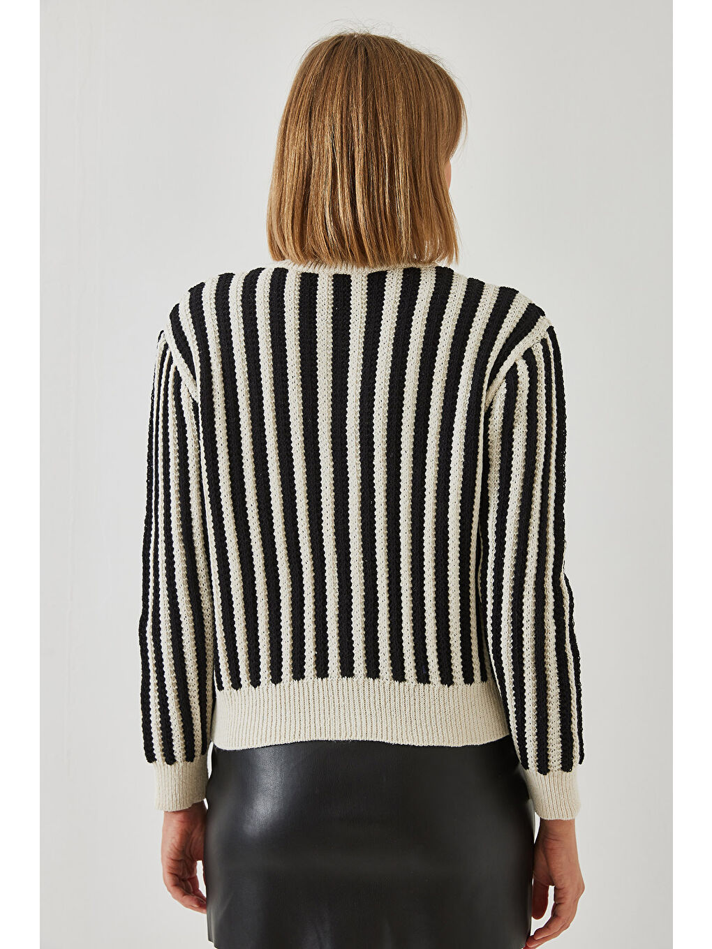 Lila Kadın Çizgili Triko Hırka-2