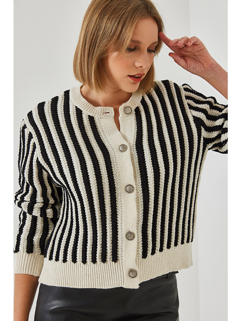 Lila Kadın Çizgili Triko Hırka-3