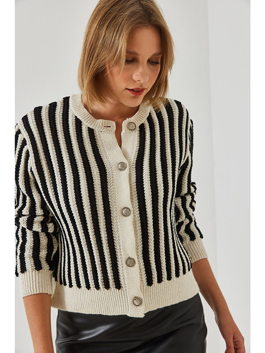 Lila Kadın Çizgili Triko Hırka-4