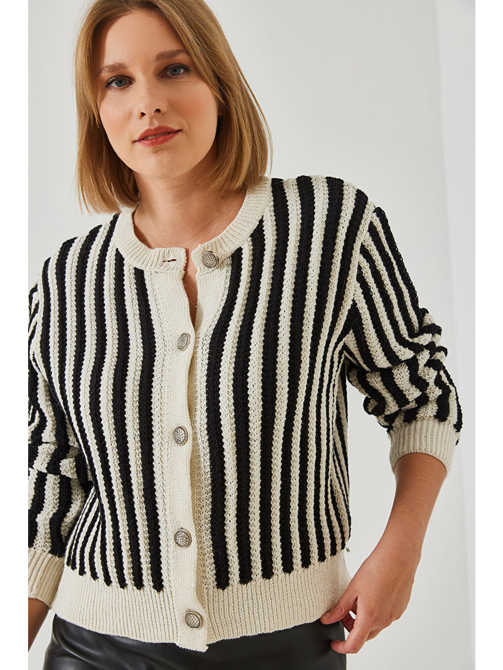 Lila Kadın Çizgili Triko Hırka-5