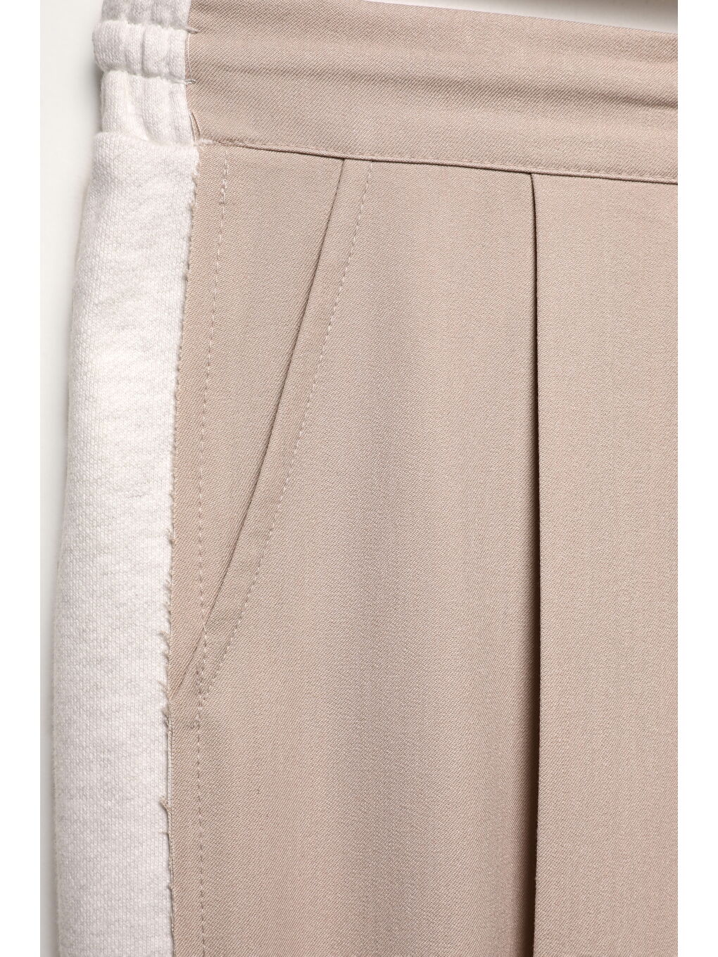 Kumaş Matchli Beli Lastikli Pantolon Bej-1