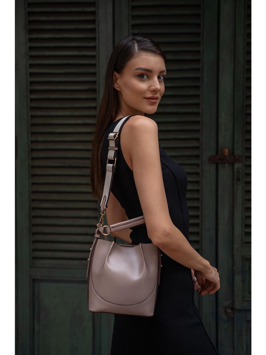 Bej Lauro Üst Dikişli Cüzdanlı Bucket Kadın Çanta - Vizon