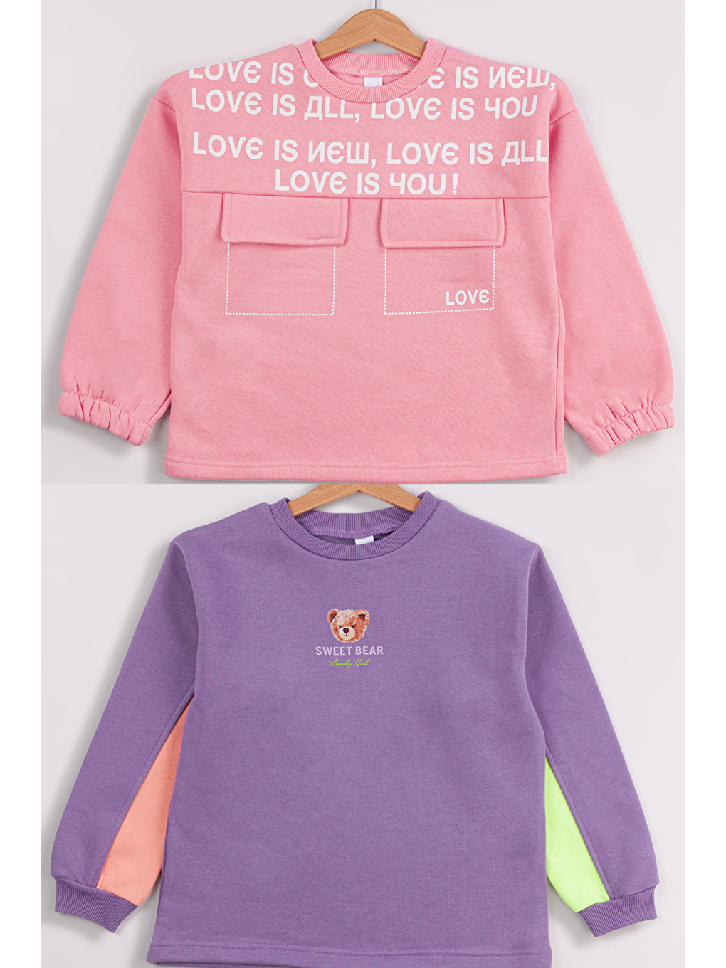 MİSSTUFFY Pembe Kız Çocuk Orta Kalınlıkta Baskılı 2'li Paket Sweatshirt