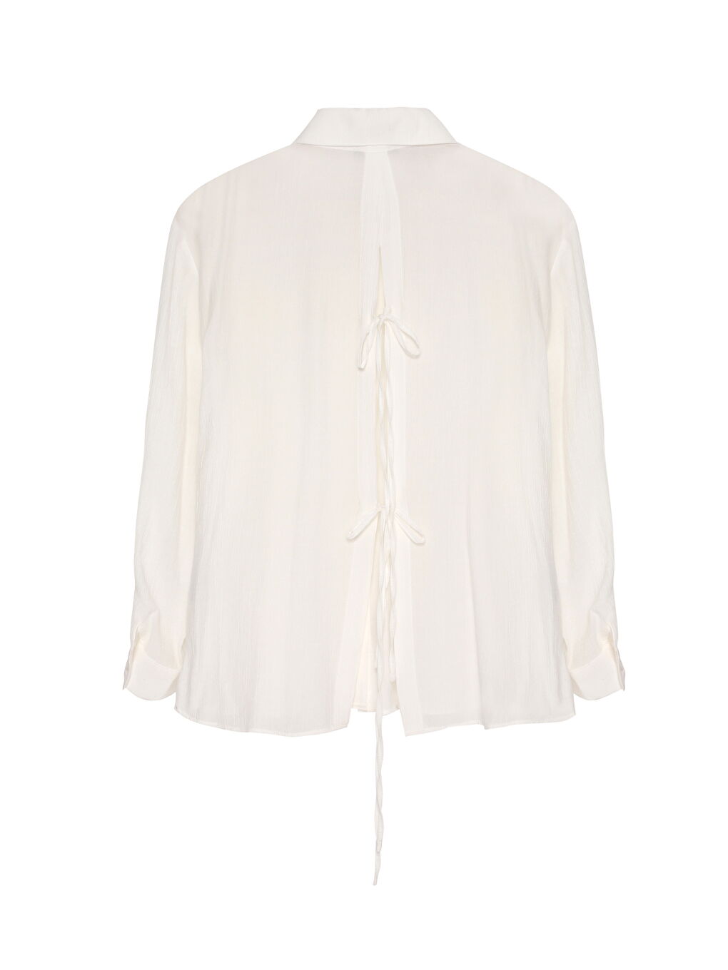 Sırtı Bağlamalı Dekolteli Gömlek Ekru-1