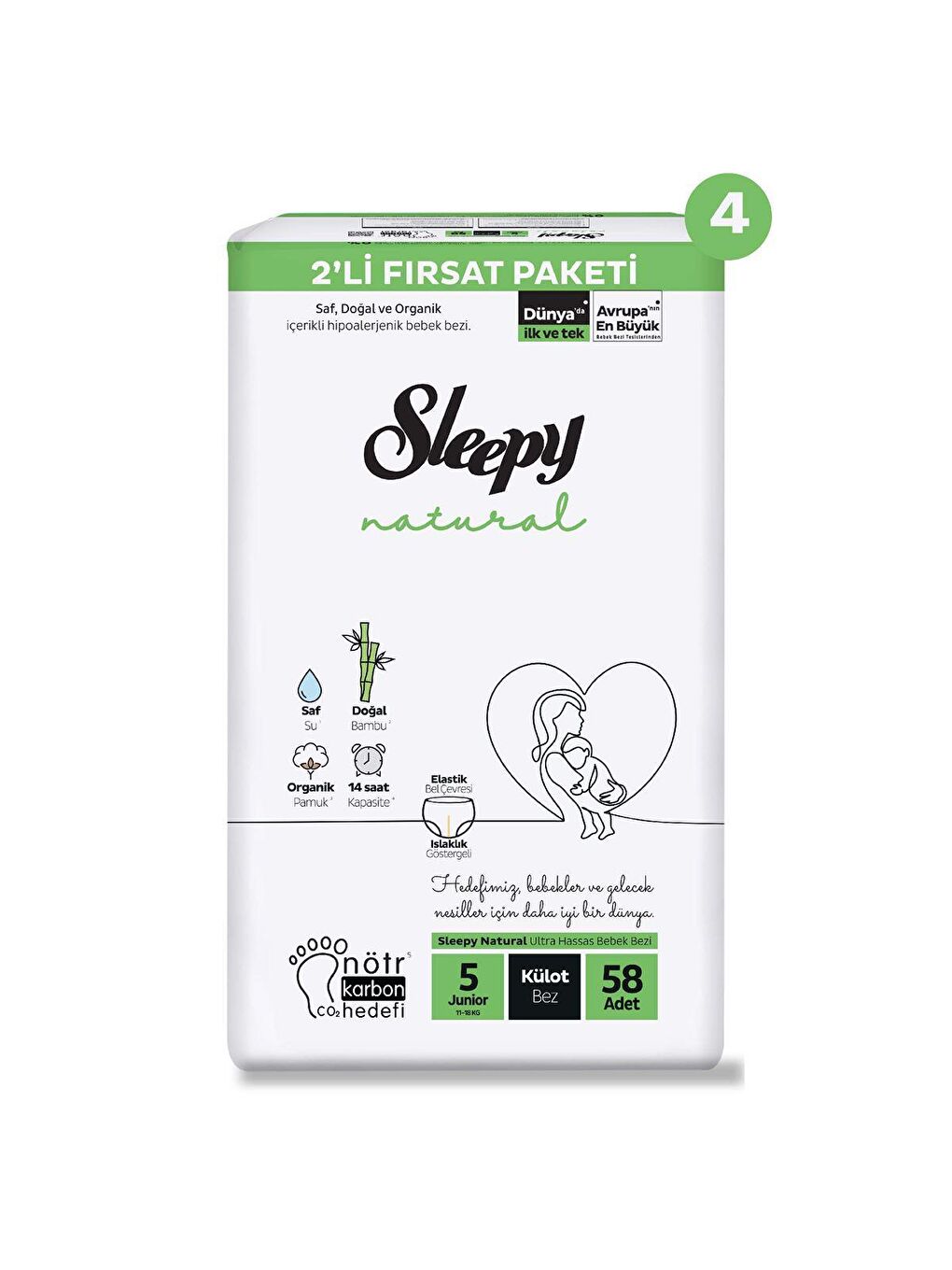 Sleepy Beyaz Natural Mega Fırsat Paketi Külot Bez 5 Numara Junior 232 Adet - 1