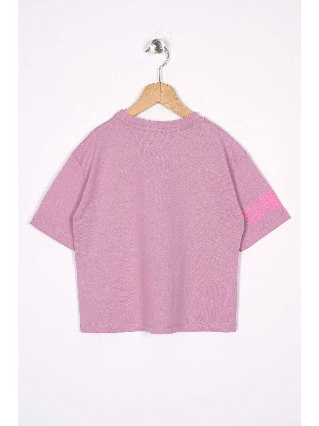 Bisiklet Yaka Baskılı Lila Renk Kız Çocuk Tshirt-2