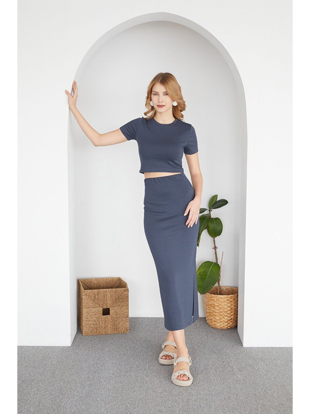 Antrasit Basic Modal 2 Li Crop Etek Takım