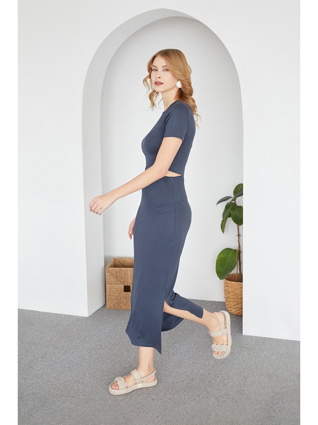 Antrasit Basic Modal 2 Li Crop Etek Takım-1