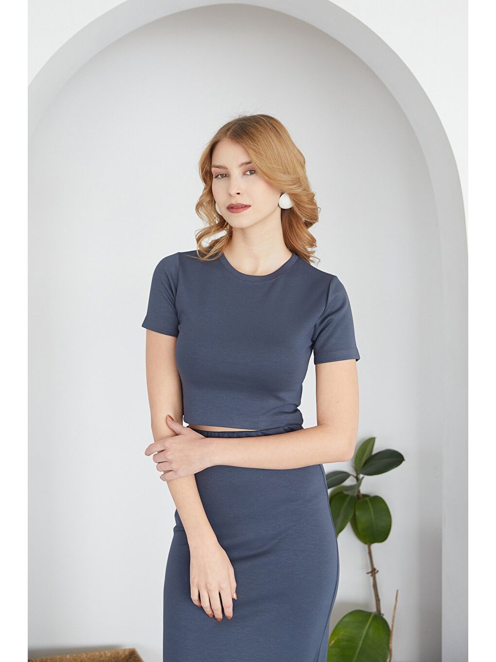 Antrasit Basic Modal 2 Li Crop Etek Takım-2