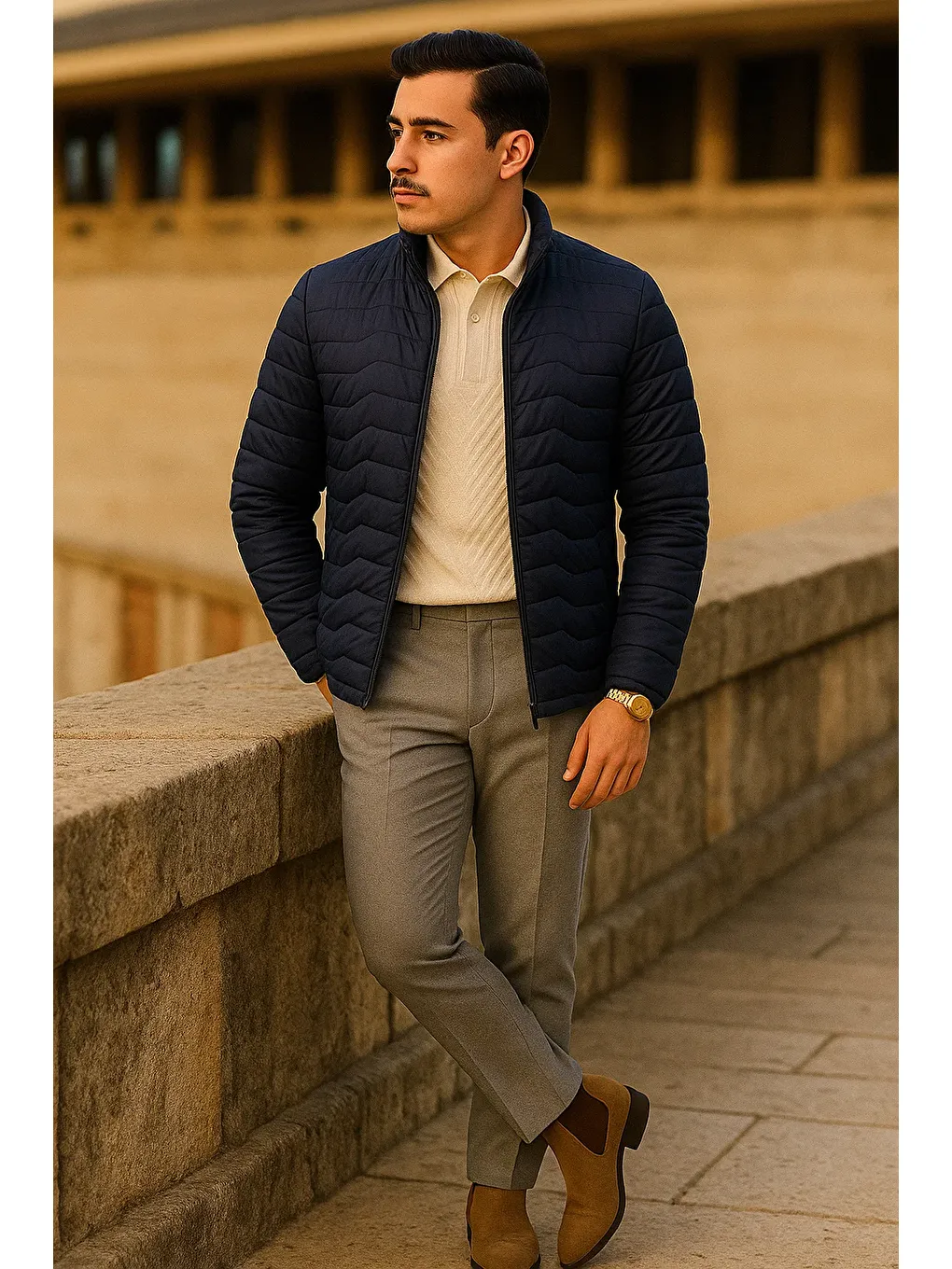 Erkek Günlük Astarlı Lacivert Şişme Mont-3