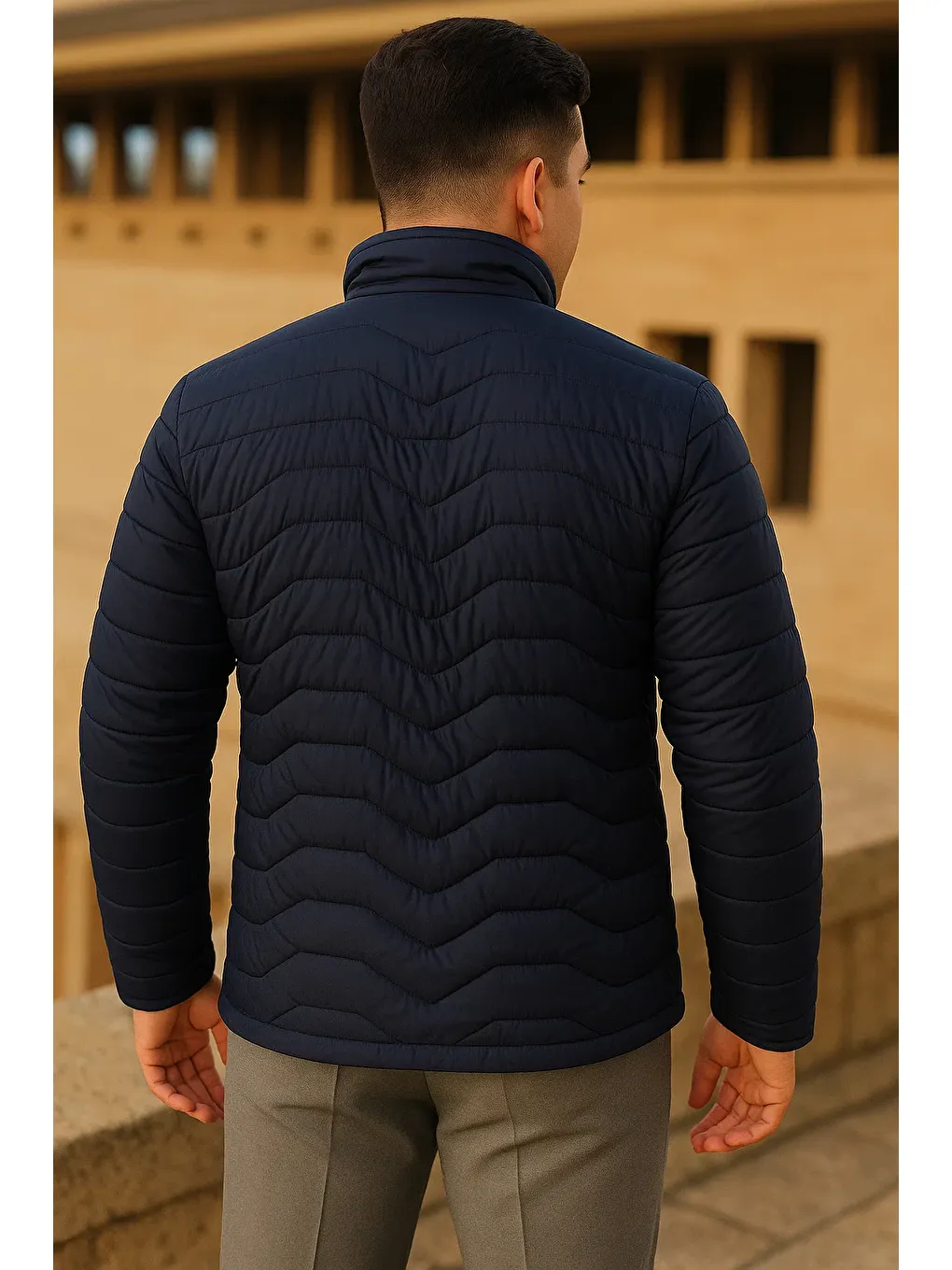 Erkek Günlük Astarlı Lacivert Şişme Mont-5