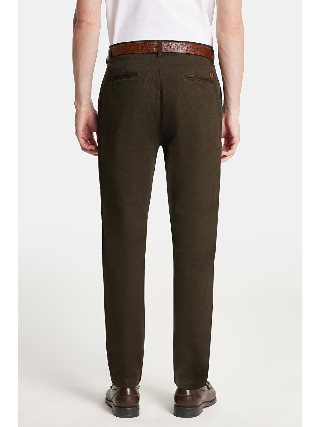 Erkek Slim Fit Chino Esnek Yandan Cepli Önü Fermuarlı Pamuklu Dokulu Haki Pantolon-4