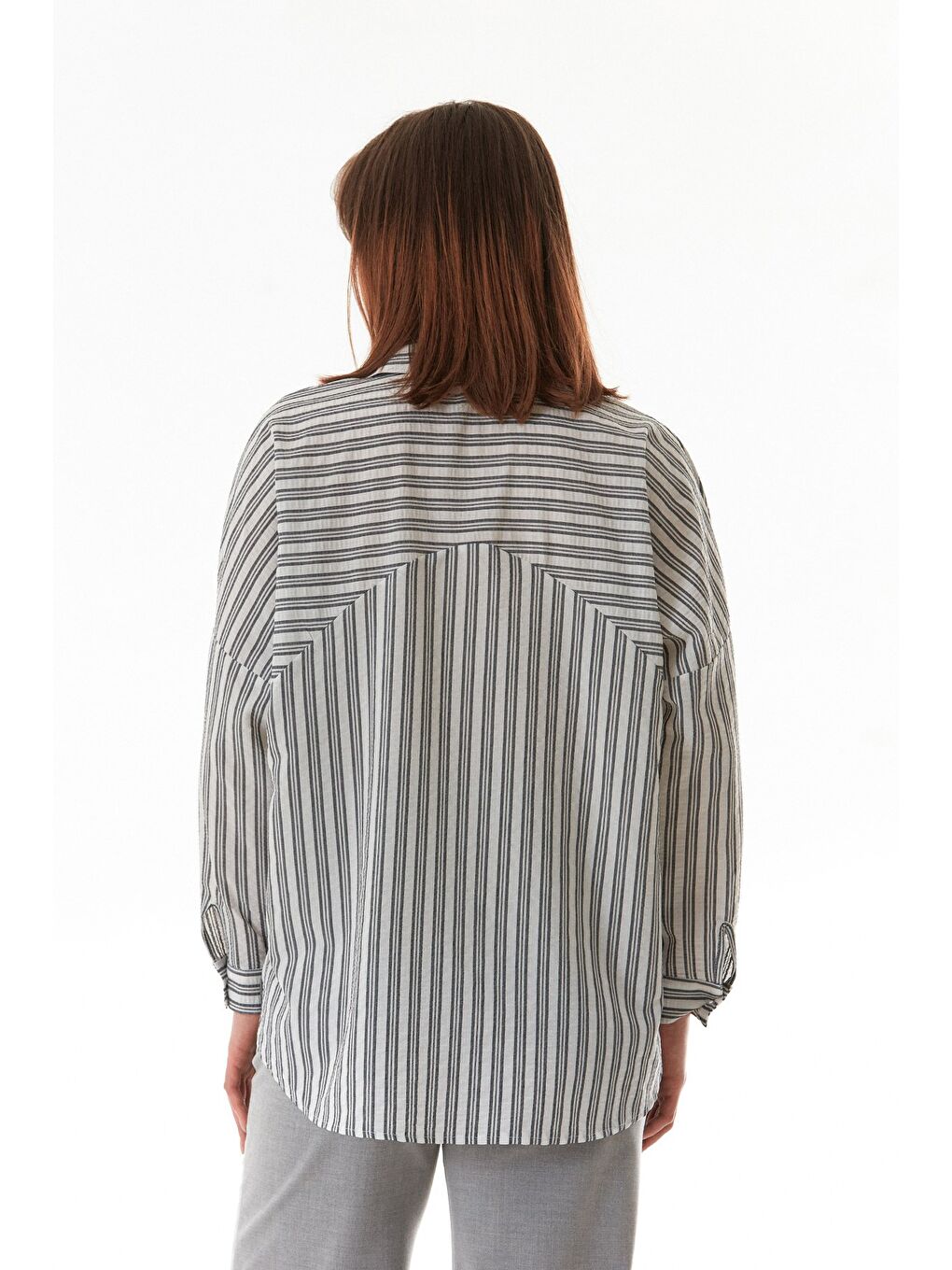 Antrasit Çizgili Oversize Gömlek-2