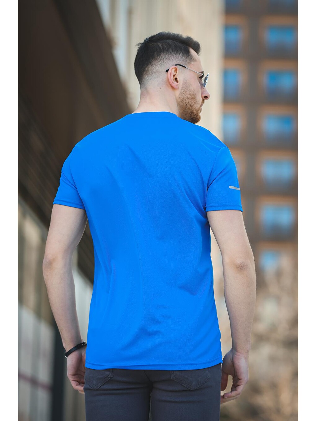 Mavi Polyester Slim Fit Performans Antrenman Sporcu Erkek Tişört-3
