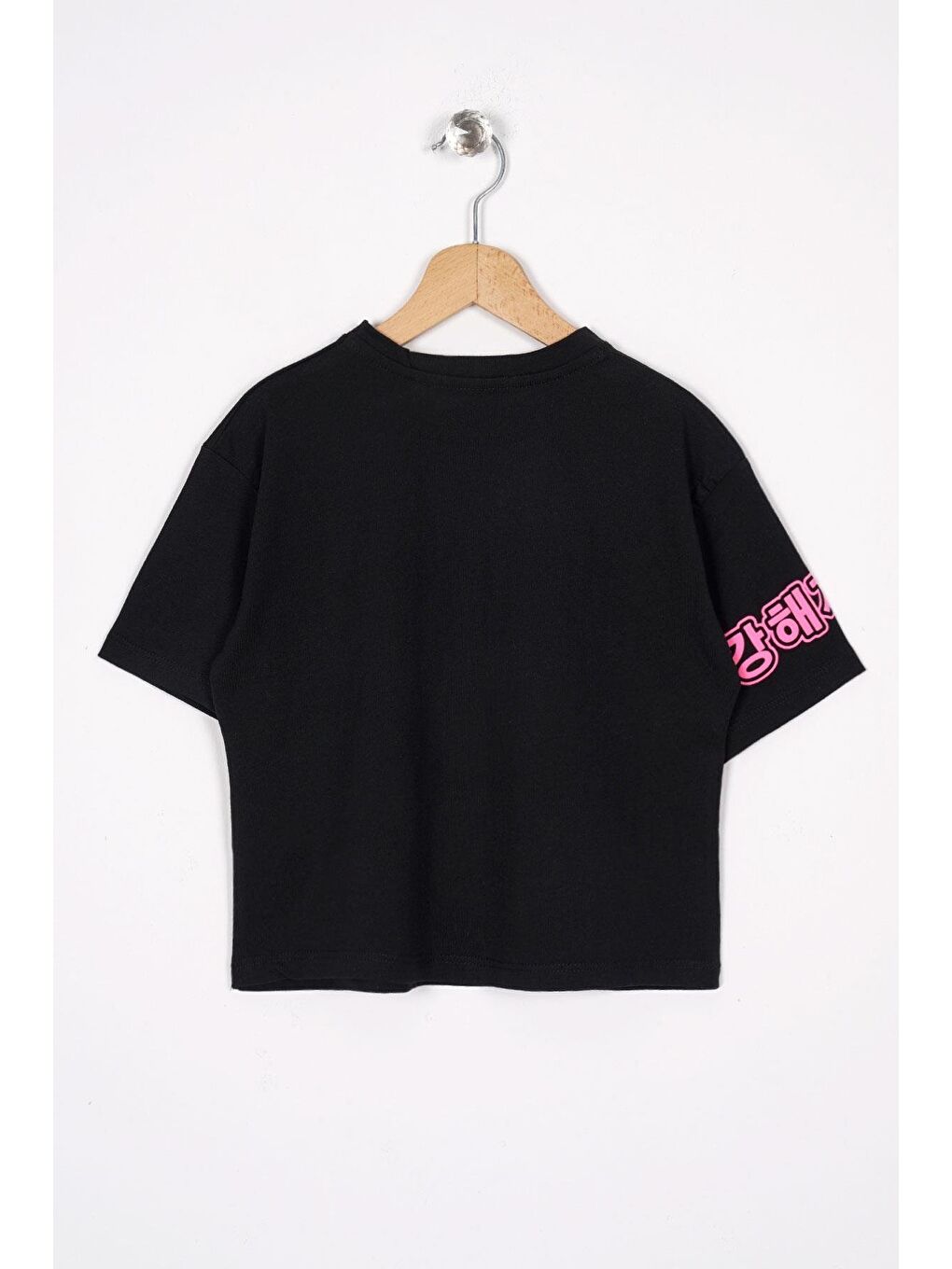 Bisiklet Yaka Baskılı Siyah Renk Kız Çocuk Tshirt-2