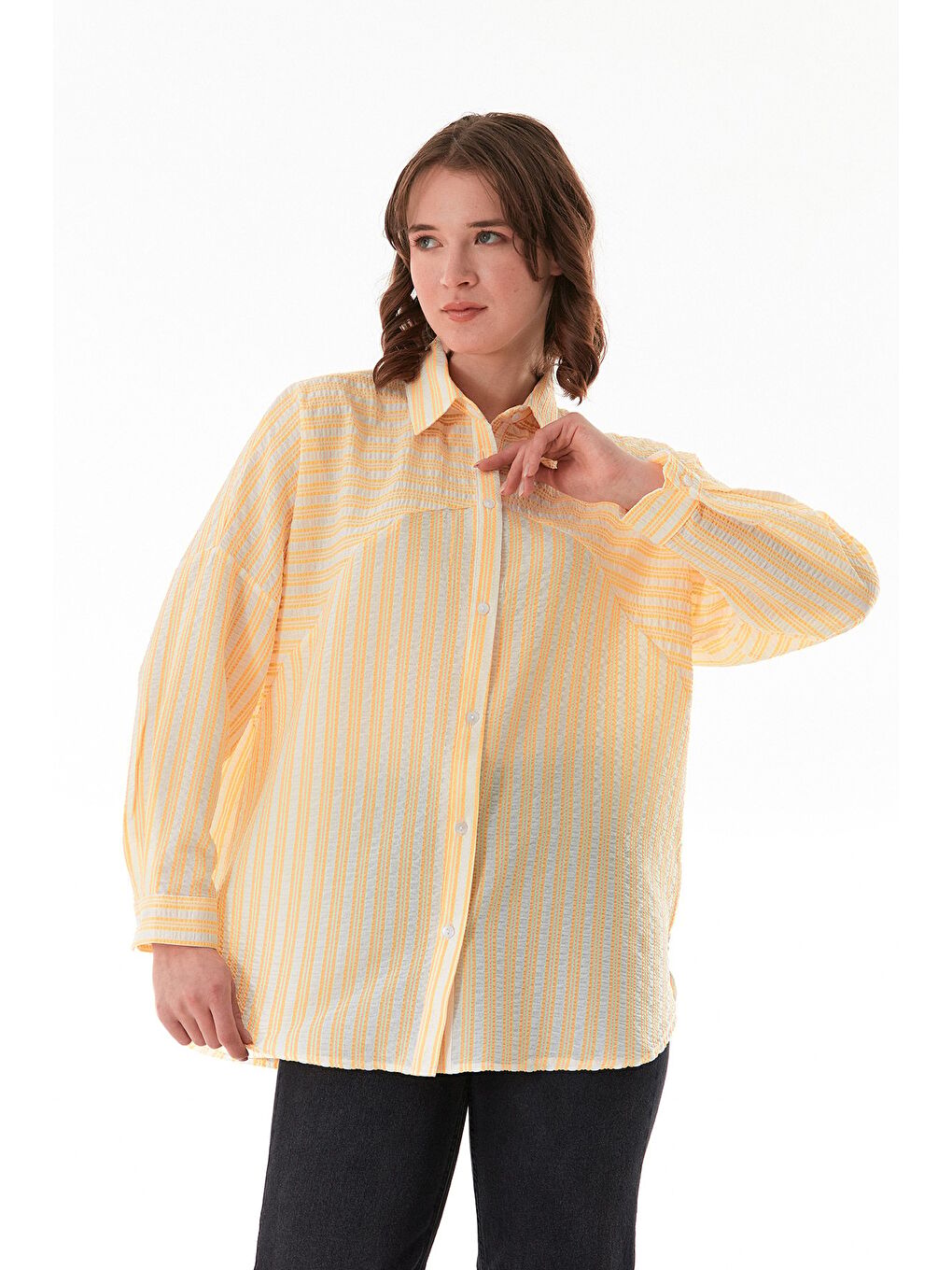 Sarı Çizgili Oversize Gömlek