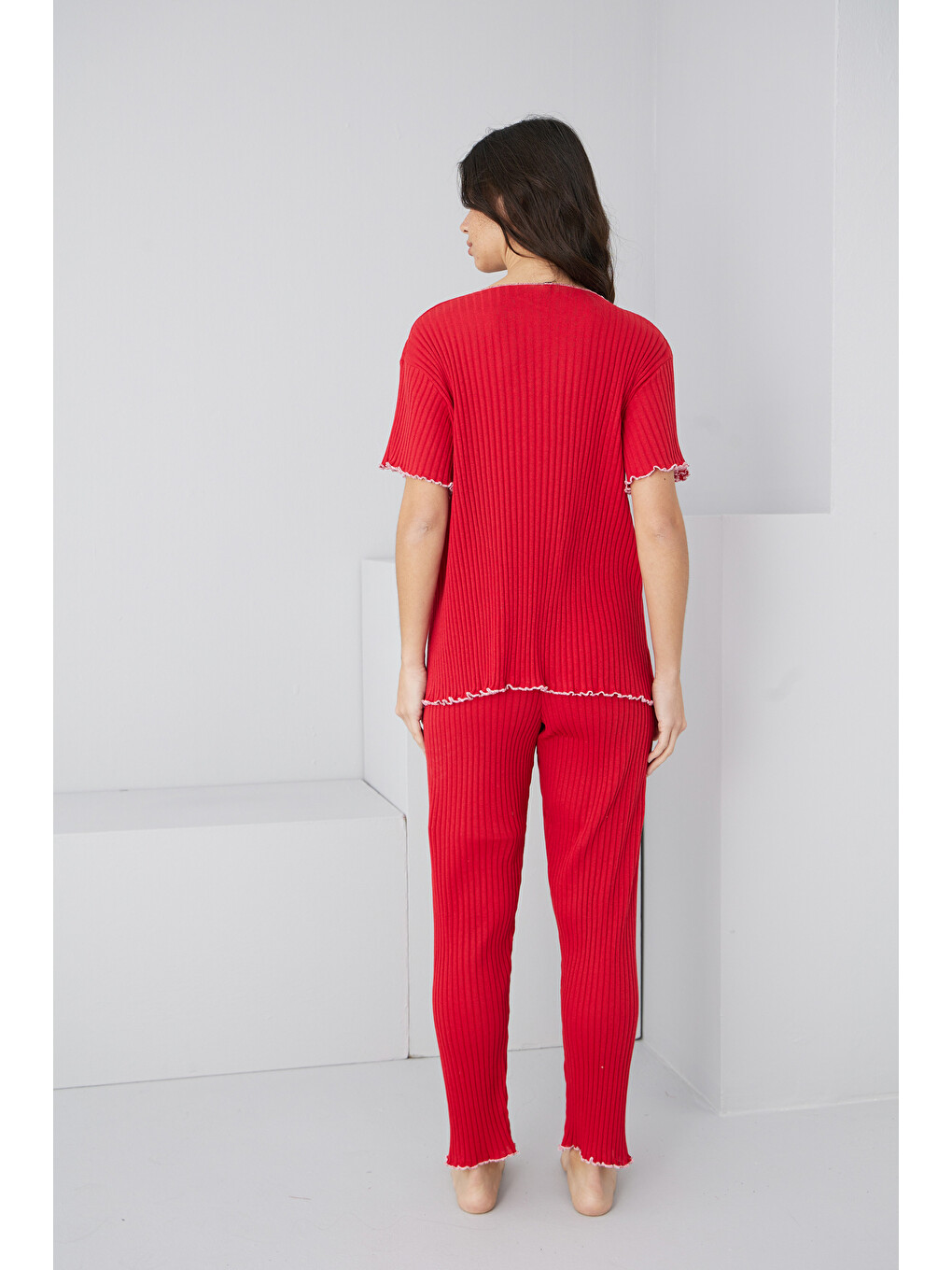 Kırmızı Mevsimlik İnce Fiyonklu Pijama Takım7879-2