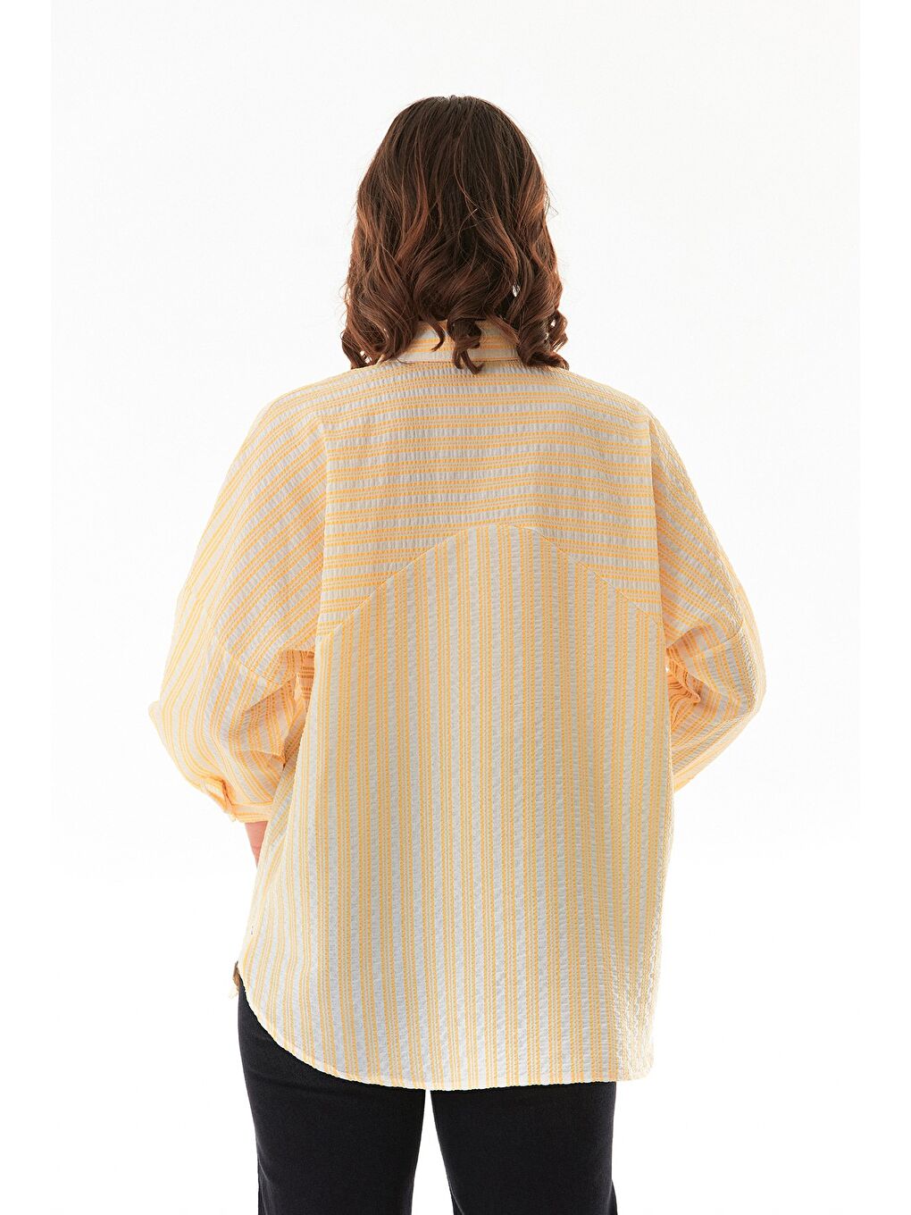 Sarı Çizgili Oversize Gömlek-4