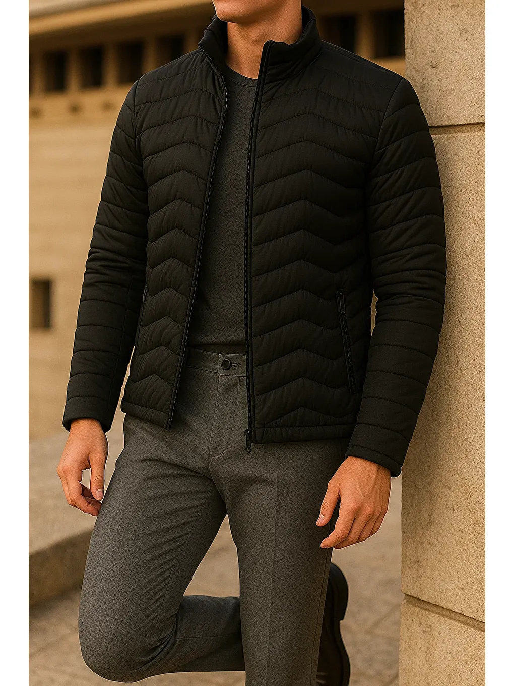 Erkek Günlük Astarlı Siyah Şişme Mont-2