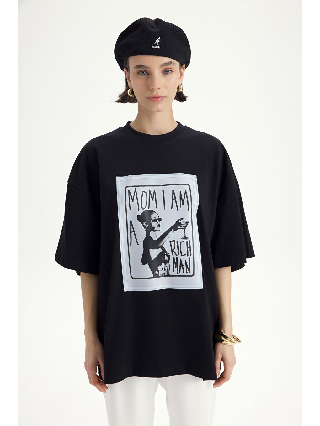 Rich Woman Oversize Siyah T-Shirt-1