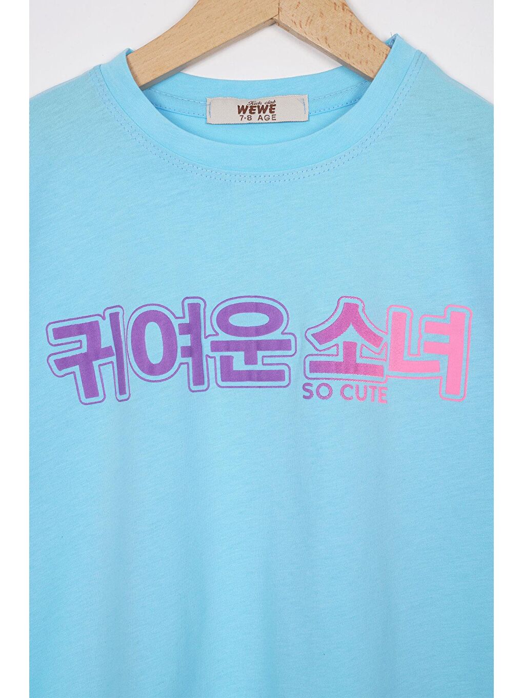 Bisiklet Yaka Baskılı Açık Mavi Renk Kız Çocuk Tshirt-1