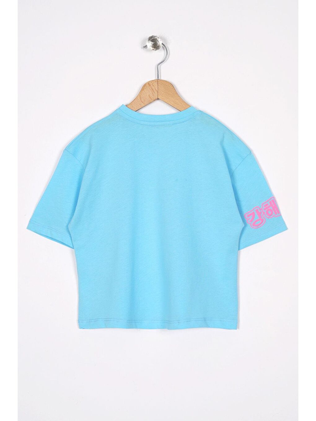 Bisiklet Yaka Baskılı Açık Mavi Renk Kız Çocuk Tshirt-2