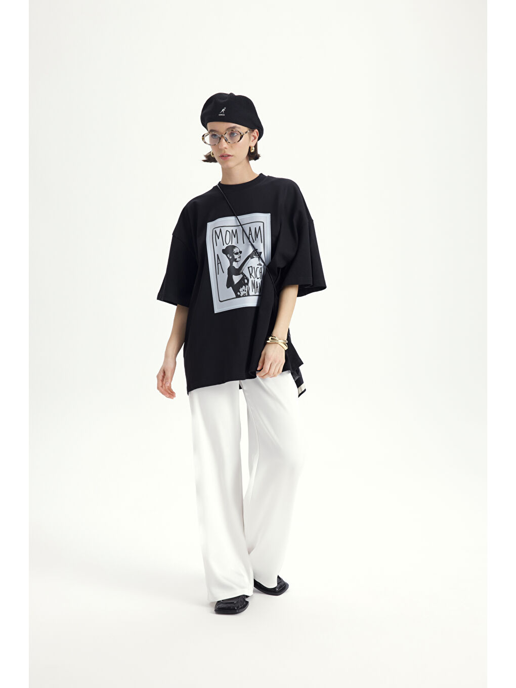 Rich Woman Oversize Siyah T-Shirt-2
