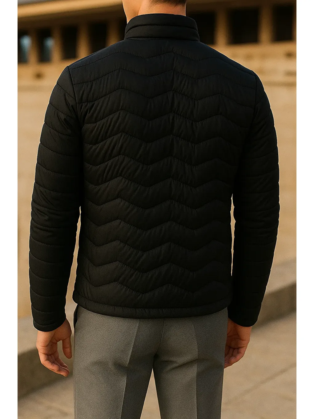 Erkek Günlük Astarlı Siyah Şişme Mont-5