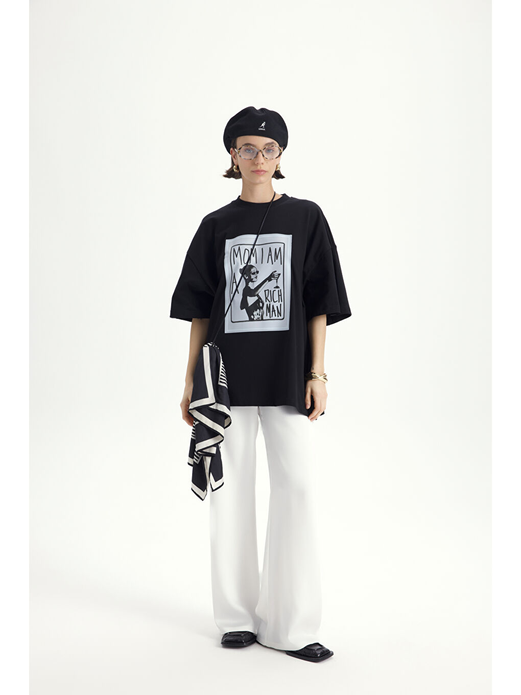 Rich Woman Oversize Siyah T-Shirt-5