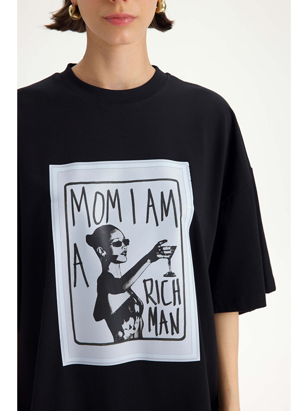 Rich Woman Oversize Siyah T-Shirt-6