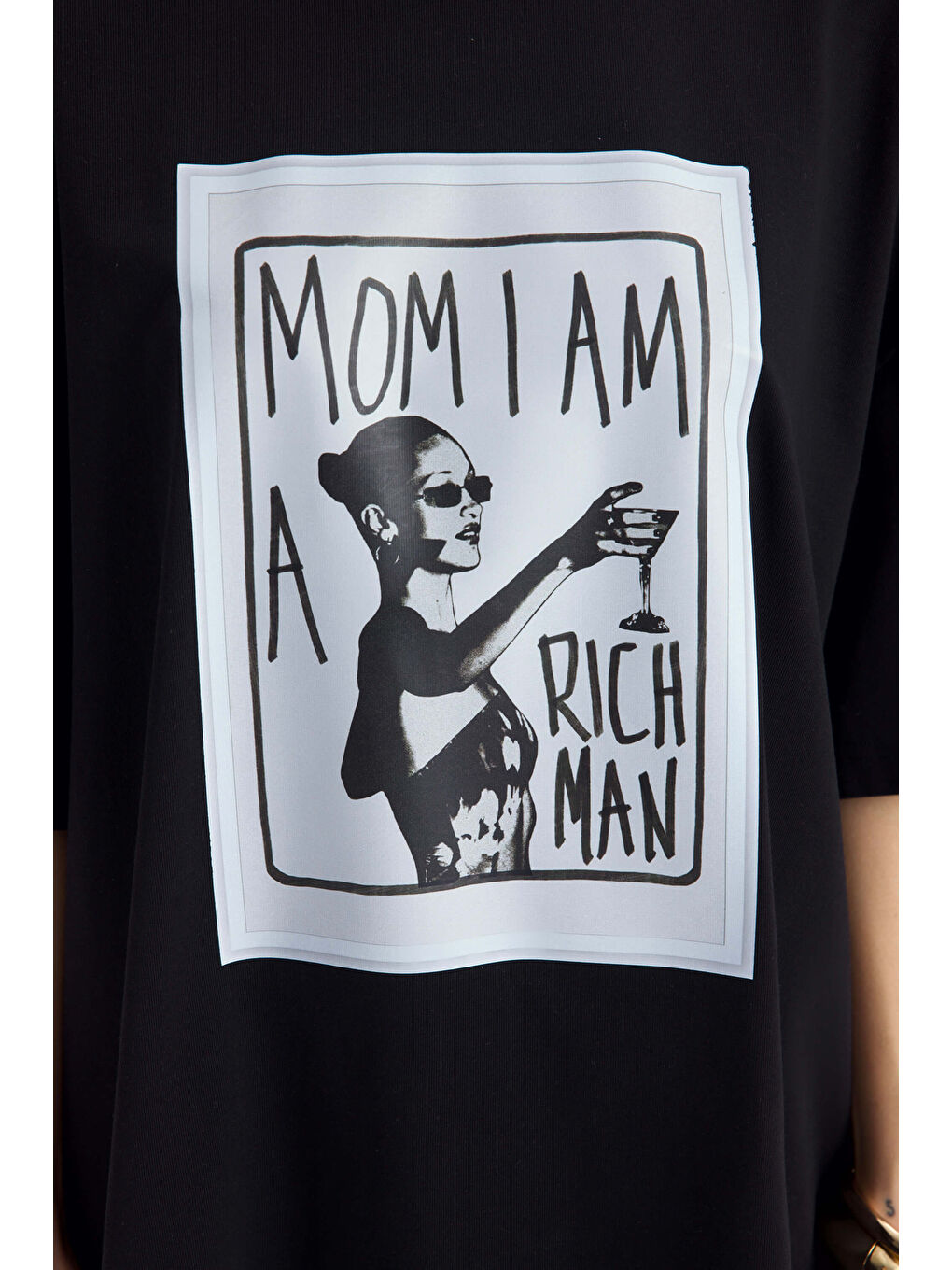 Rich Woman Oversize Siyah T-Shirt-7