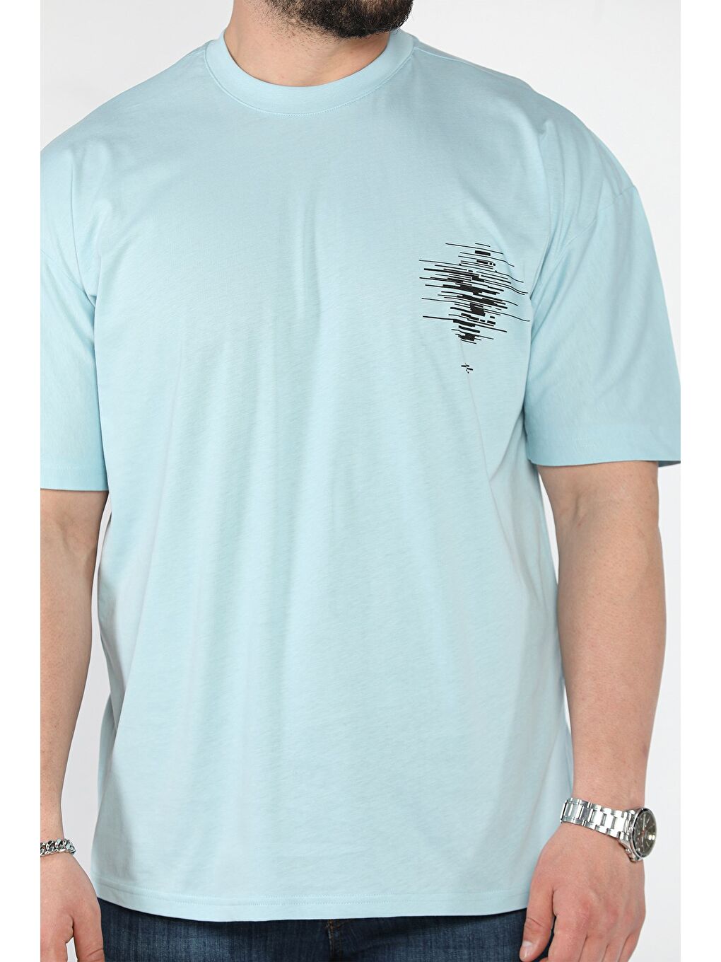 Yeşil Baskılı Bisiklet Yaka Erkek Tişört-3