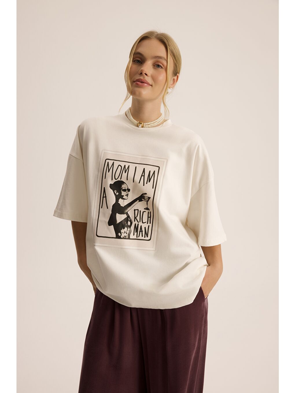 Rich Woman Oversize Beyaz T-Shirt-5