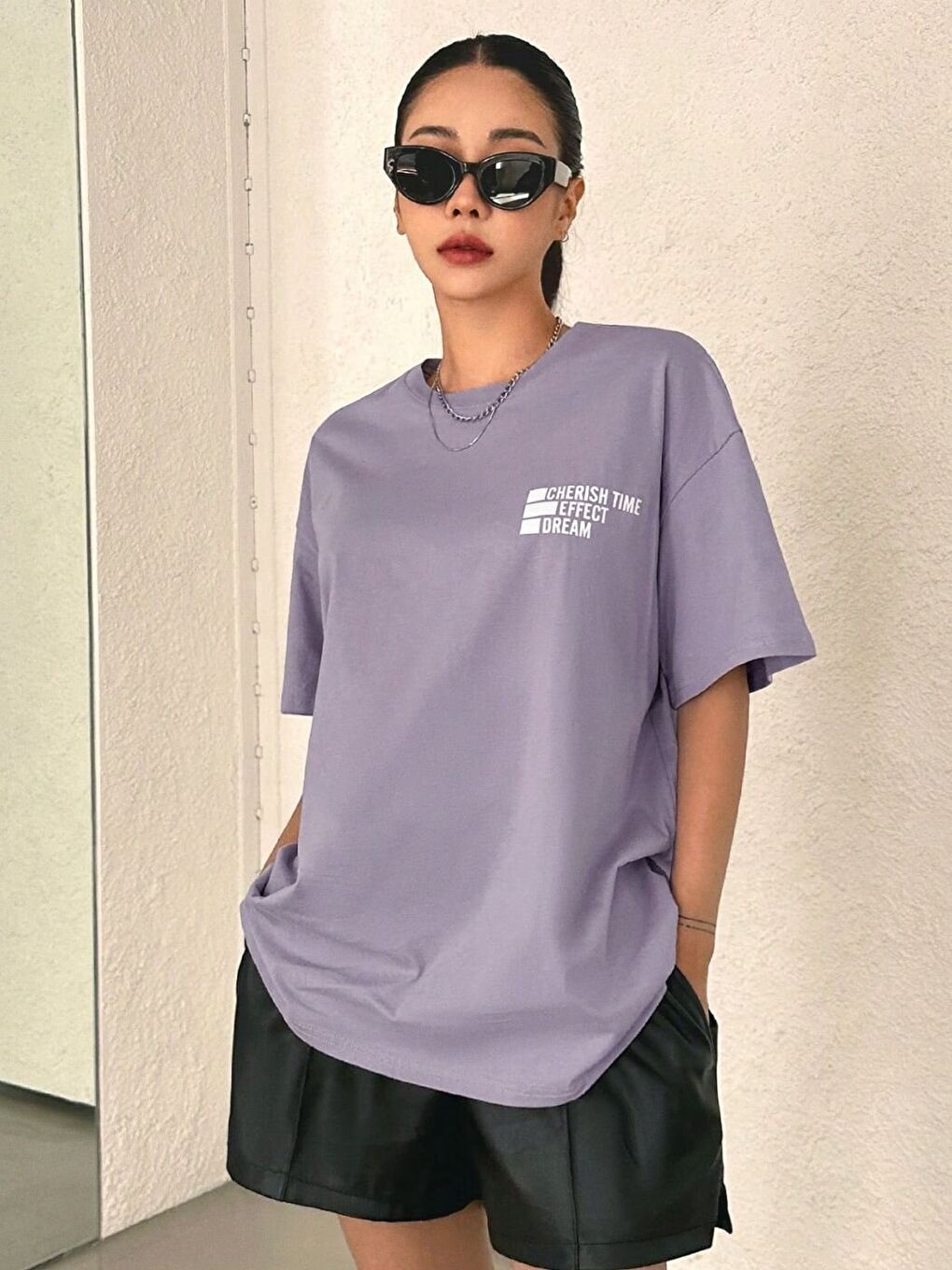 Kadın Lila Cherish Time Regular Fit Tişört