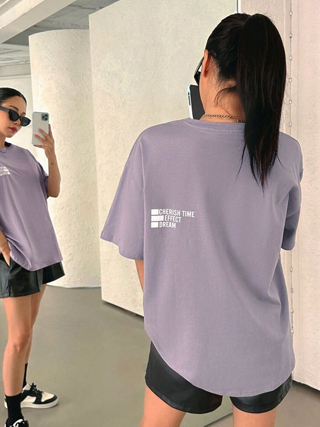 Kadın Lila Cherish Time Regular Fit Tişört-1