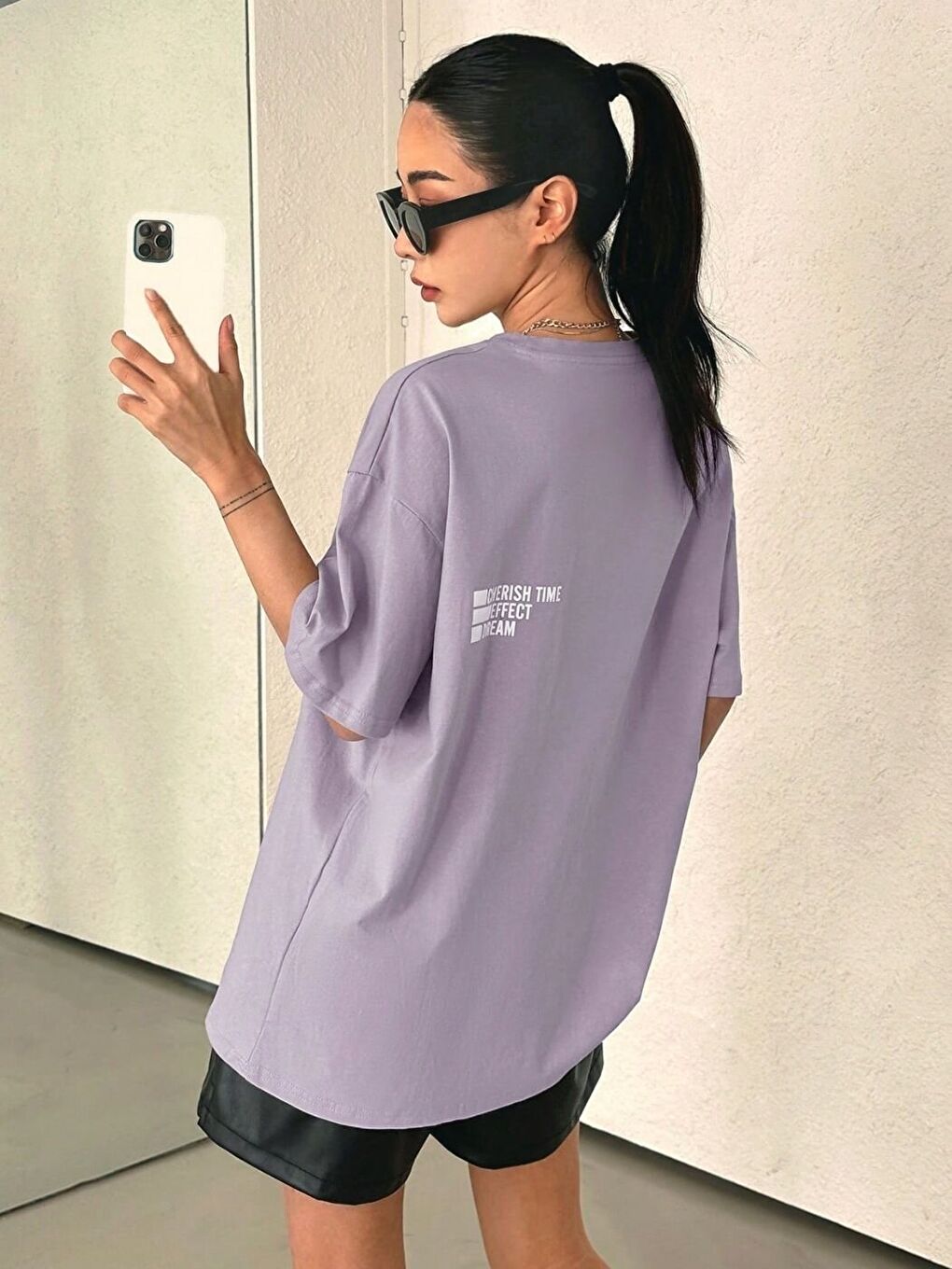 Kadın Lila Cherish Time Regular Fit Tişört-2