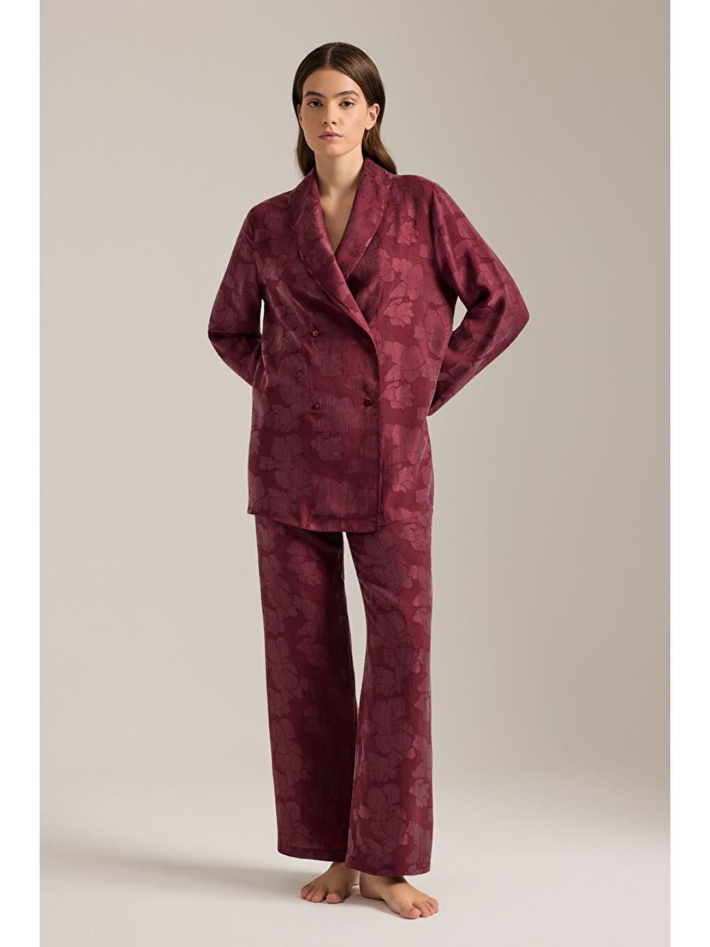 Bordo Dokulu Lyocell Beli Lastikli Pijama Altı