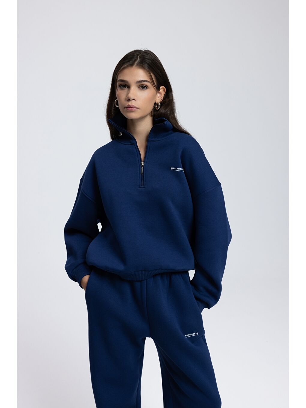 Ravel Fermuarlı Detay Lacivert Eşofman Takım-1