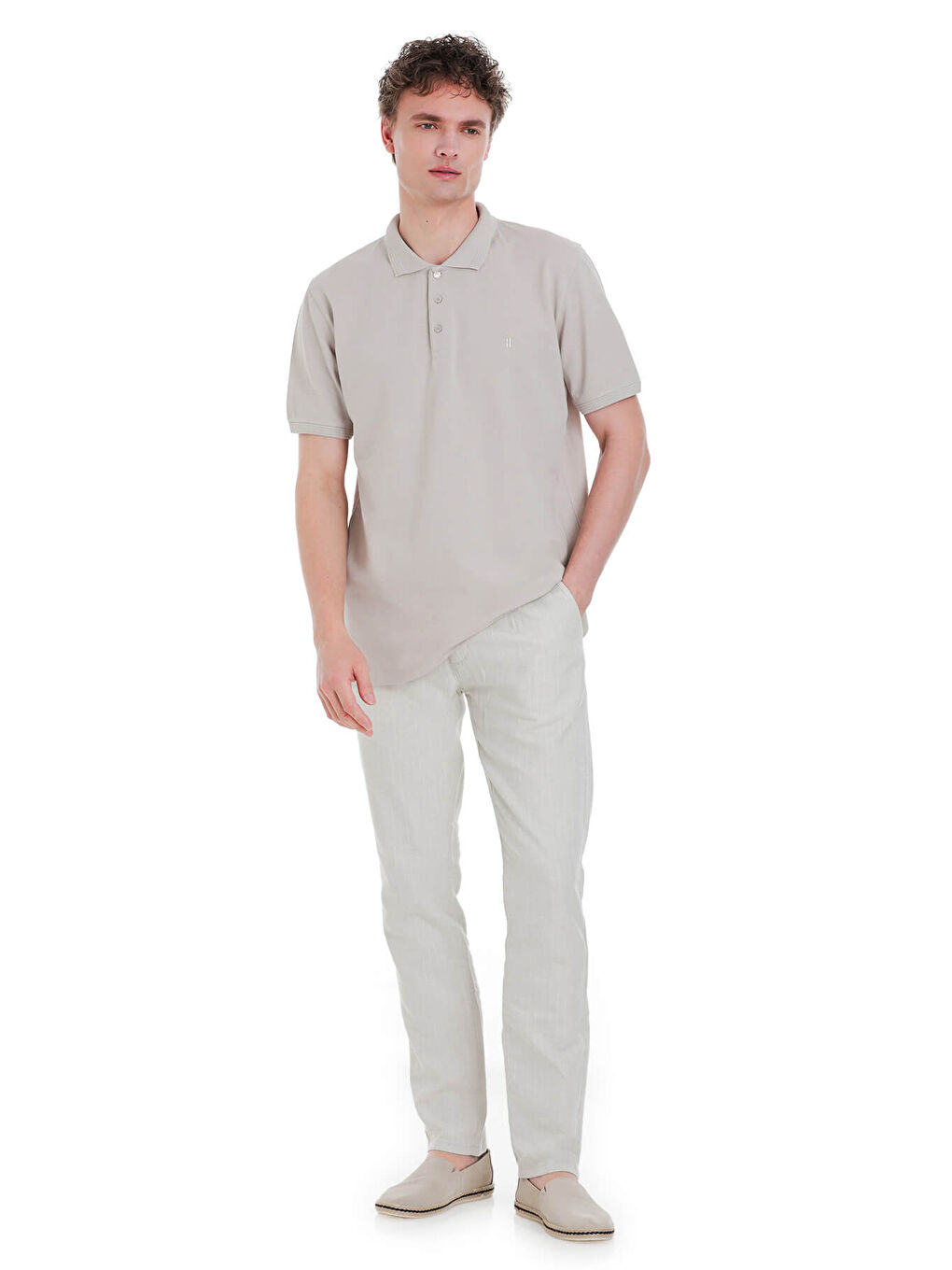 Ekru Regular Fit 100% Pamuk Polo Yaka Tişört-1