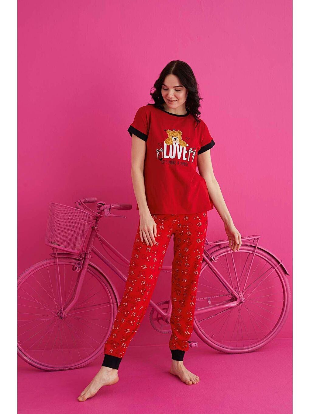 Kırmızı Pamuklu Pijama Takım 4936